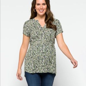 Olive Green Floral Maternity Shirt with Tie Waist